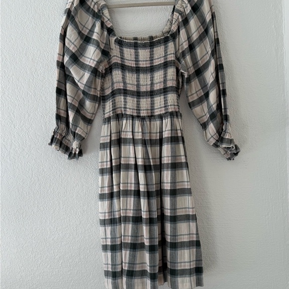 Madewell Lucie Elbow-Sleeve Smocked Mini Dress in Lebaum Plaid Size M - Picture 4 of 11
